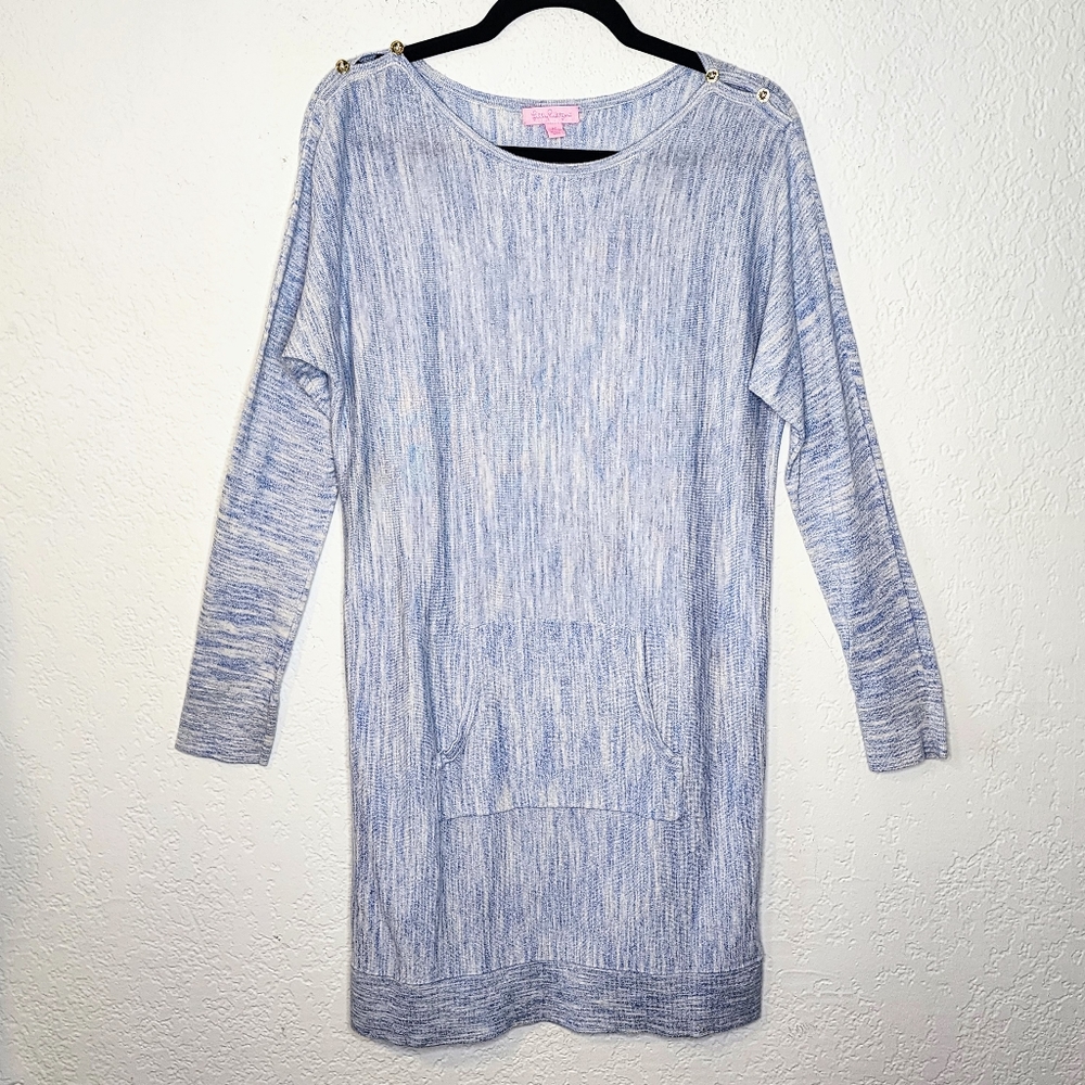 Lilly Pulitzer Size M Jupiter Dress Lapis Blue Kangaroo Pocket Wool Cotton Blend